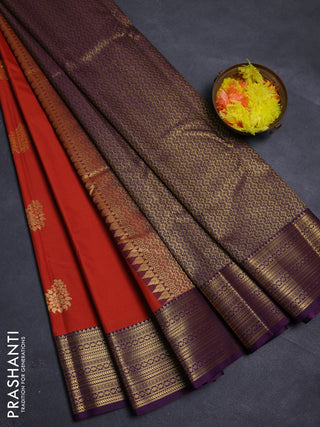 Rust & Purple Semi Kanchipram Silk - Checks
