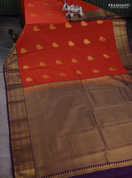 Rust & Purple Semi Kanchipram Silk - Checks