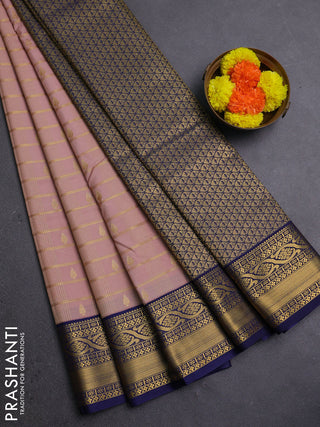 Pastel Pink & Navy Blue Semi Kanchipram Silk - Checks