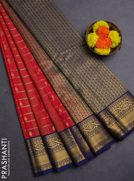 Red & Blue Semi Kanchipram Silk - Checks