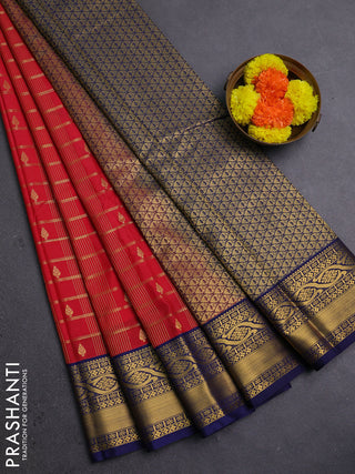 Red & Blue Semi Kanchipram Silk - Checks