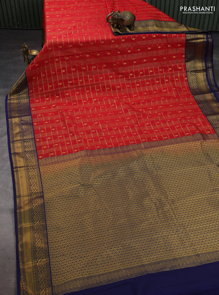 Red & Blue Semi Kanchipram Silk - Checks