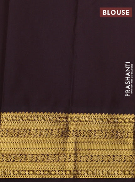 Lime Green & Coffee Brown Semi Kanchipram Silk - Self Emboss