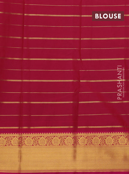 Bottle Green & Pink Semi Kanchipram Silk - Checks