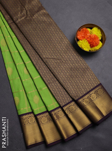 Lime Green & Purple Semi Kanchipram Silk - Checks
