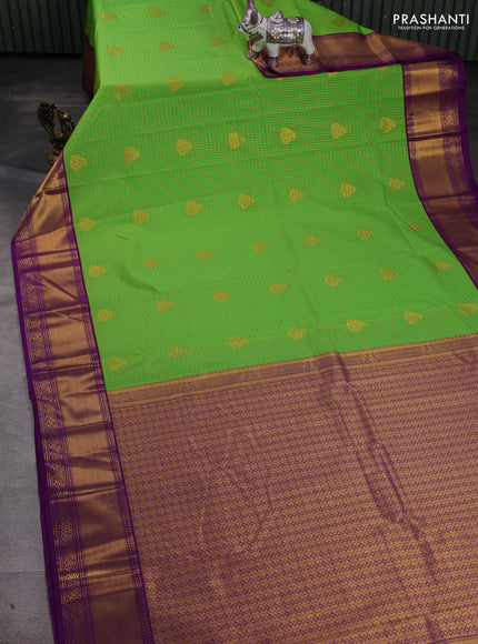 Lime Green & Purple Semi Kanchipram Silk - Checks