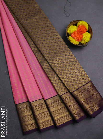 Pink & Purple Semi Kanchipram Silk - Self Emboss