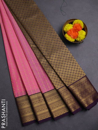 Pink & Purple Semi Kanchipram Silk - Self Emboss