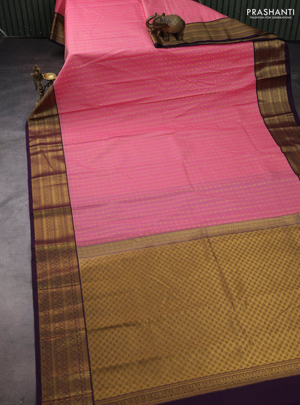 Pink & Purple Semi Kanchipram Silk - Self Emboss