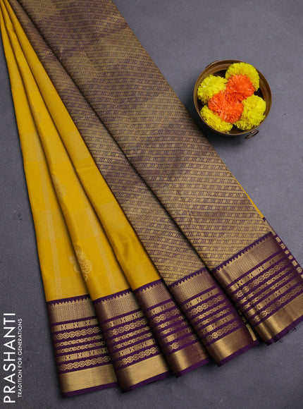 Yellow & Purple Semi Kanchipram Silk - Checks