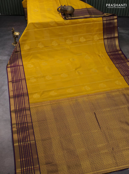 Yellow & Purple Semi Kanchipram Silk - Checks