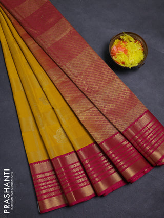 Mustard Yellow & Pink Semi Kanchipram Silk - Checks
