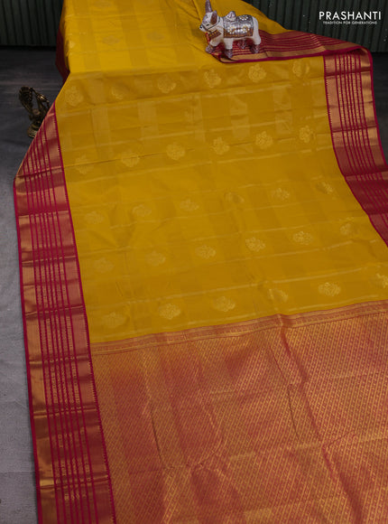 Mustard Yellow & Pink Semi Kanchipram Silk - Checks