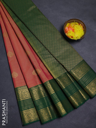Sunset Orange & Green Semi Kanchipram Silk - Checks