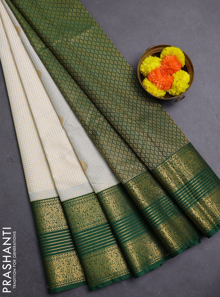 Off White & Green Semi Kanchipram Silk - Checks