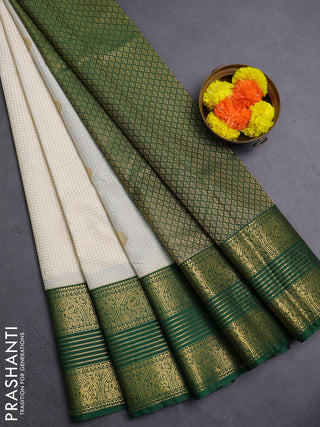 Off White & Green Semi Kanchipram Silk - Checks