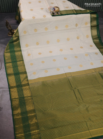Off White & Green Semi Kanchipram Silk - Checks