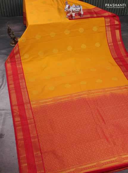 Mango Yellow & Red Semi Kanchipram Silk - Buttas