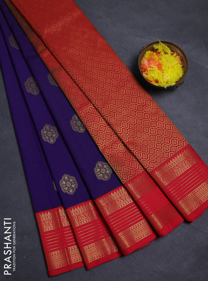 Violet & Red Semi Kanchipram Silk - Buttas