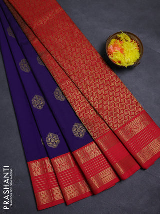 Violet & Red Semi Kanchipram Silk - Buttas