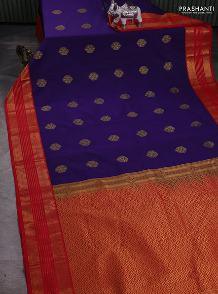 Violet & Red Semi Kanchipram Silk - Buttas