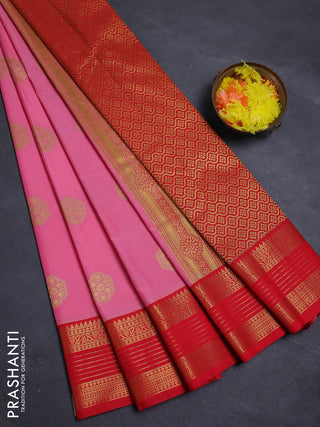 Peach Pink & Red Semi Kanchipram Silk - Buttas