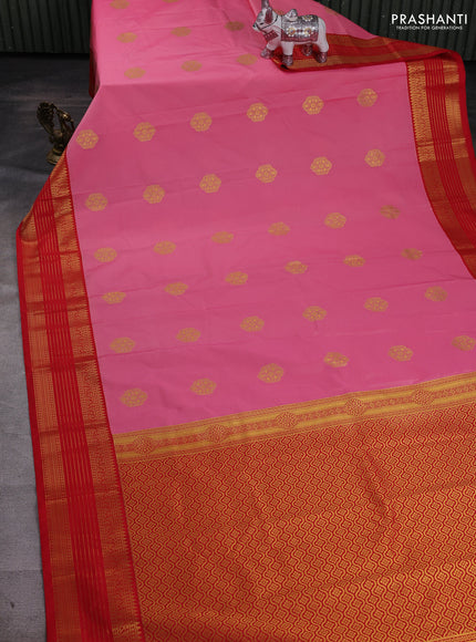 Peach Pink & Red Semi Kanchipram Silk - Buttas