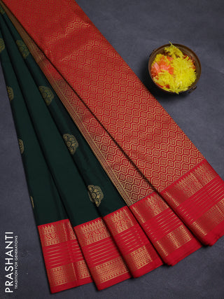 Bottle Green & Red Semi Kanchipram Silk - Buttas
