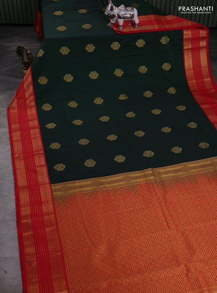 Bottle Green & Red Semi Kanchipram Silk - Buttas