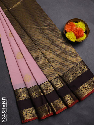 Pastel Pink & Coffee Brown Semi Kanchipram Silk - Buttas