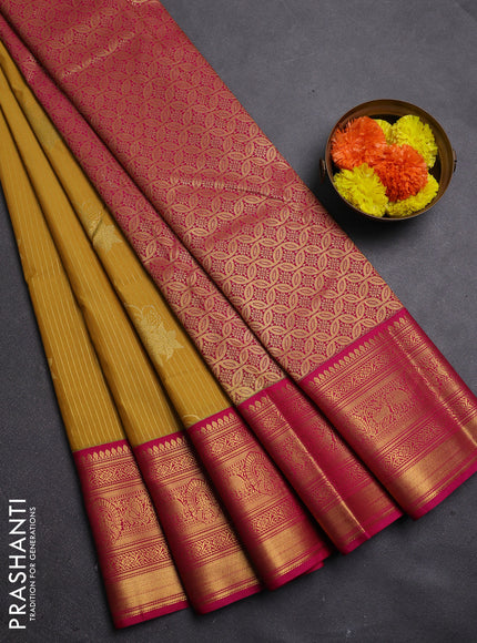 Mustard Yellow & Pink Semi Kanchipram Silk - Buttas