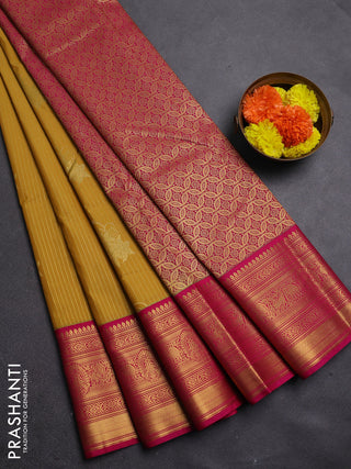 Mustard Yellow & Pink Semi Kanchipram Silk - Buttas
