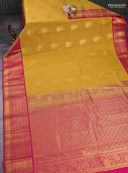 Mustard Yellow & Pink Semi Kanchipram Silk - Buttas