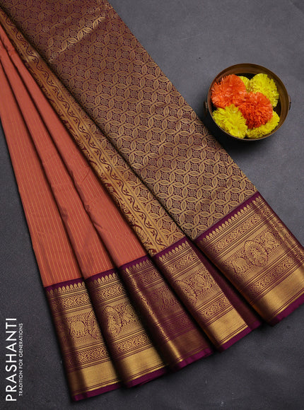 Rust & Purple Semi Kanchipram Silk - Buttas