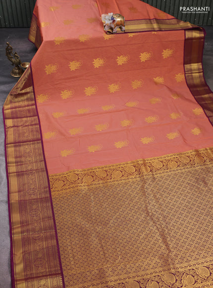Rust & Purple Semi Kanchipram Silk - Buttas