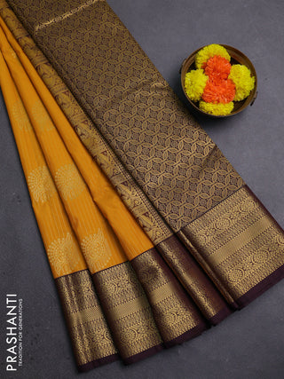 Mustard Yellow & Coffee Brown Semi Kanchipram Silk - Buttas