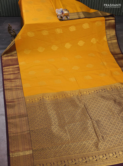 Mustard Yellow & Coffee Brown Semi Kanchipram Silk - Buttas