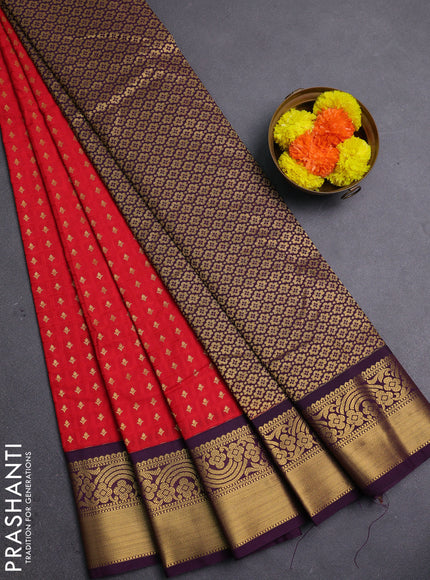 Red & Wine Semi Kanchipram Silk - Self Emboss