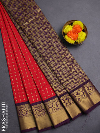Red & Wine Semi Kanchipram Silk - Self Emboss
