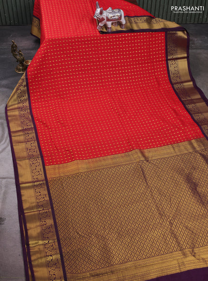 Red & Wine Semi Kanchipram Silk - Self Emboss