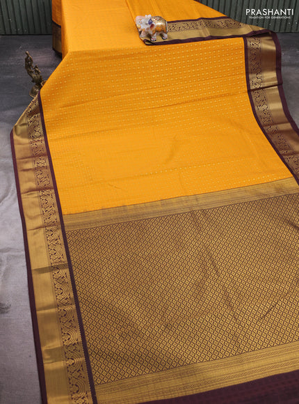 Yellow & Coffee Brown Semi Kanchipram Silk - Self Emboss