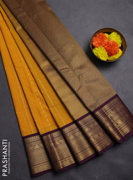 Mustard Yellow & Wine Semi Kanchipram Silk - Buttas