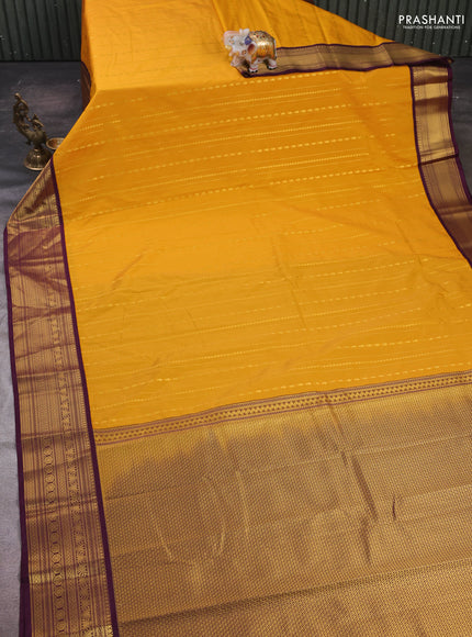 Mustard Yellow & Wine Semi Kanchipram Silk - Buttas