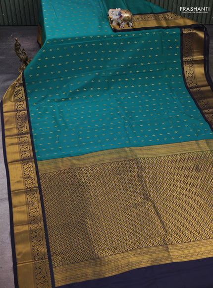 Teal Green & Navy Blue Semi Kanchipram Silk - Buttas
