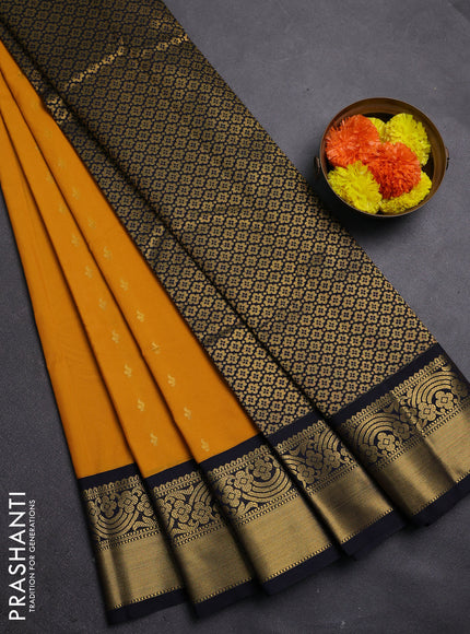 Mustard Yellow & Navy Blue Semi Kanchipram Silk - Buttas