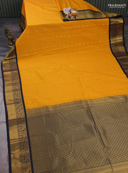 Mustard Yellow & Navy Blue Semi Kanchipram Silk - Buttas