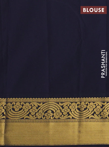 Mustard Yellow & Navy Blue Semi Kanchipram Silk - Buttas