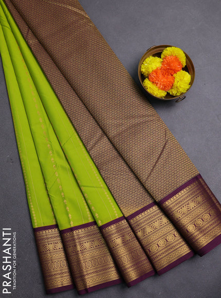 Lime Green & Wine Semi Kanchipram Silk - Buttas