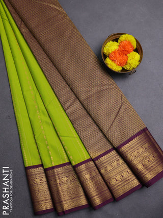 Lime Green & Wine Semi Kanchipram Silk - Buttas