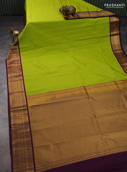 Lime Green & Wine Semi Kanchipram Silk - Buttas